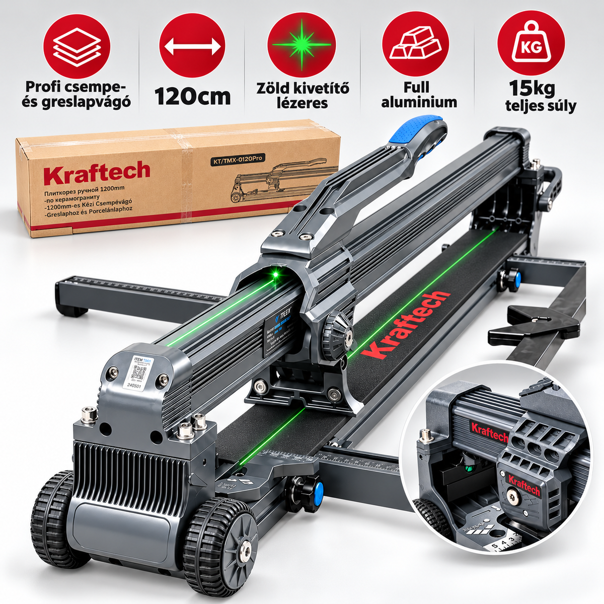 KRAFTECH KT/TMX-0120PRO lézeres csempe- és greslapvágó 1200 mm