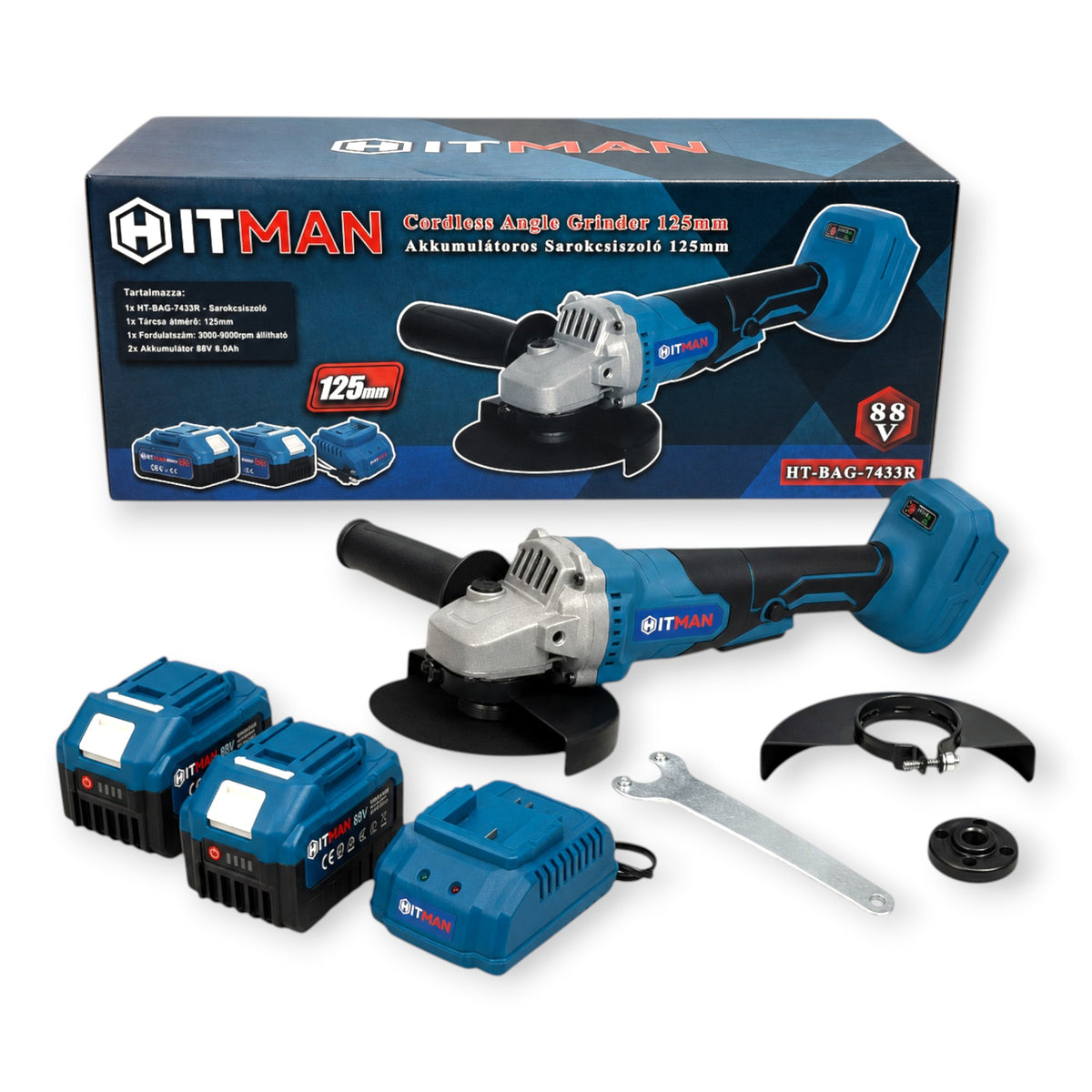 Hitman HT-BAG-7433R Akkus Sarokcsiszoló 125mm 88V 2 Akkumulátorral