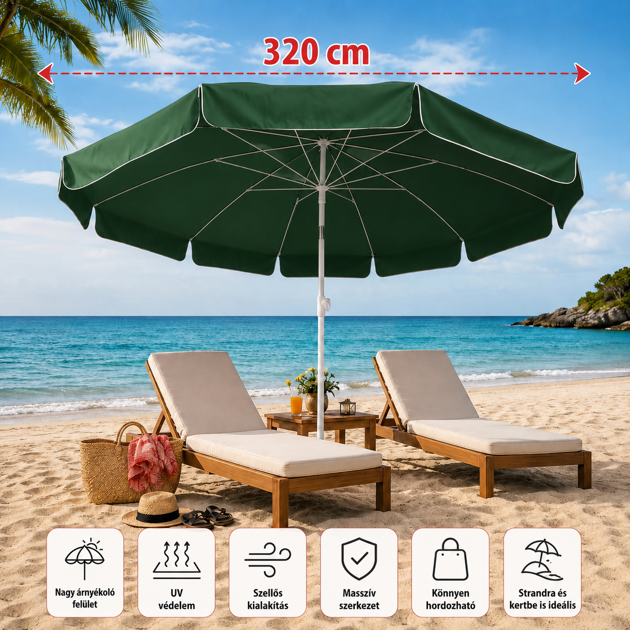 Kerti és Strand Napernyő 320 cm Zöld Kivitel