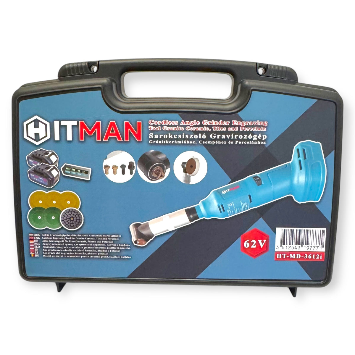 Hitman HT-MD-3612i Akkus Sarokcsiszoló és Gravírozógép 62V, Gránit-Csempe-Porcelán