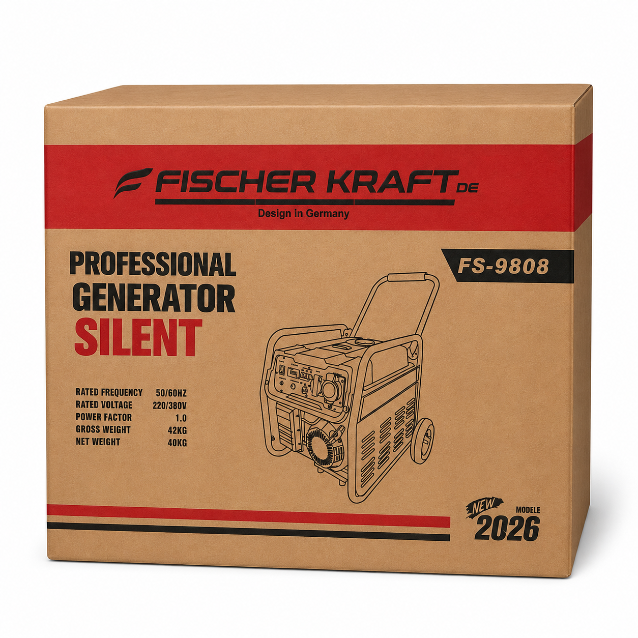 Fischer Kraft FS-9808 Silent Benzines Áramfejlesztő 220/380V, Kerekes Kivitel