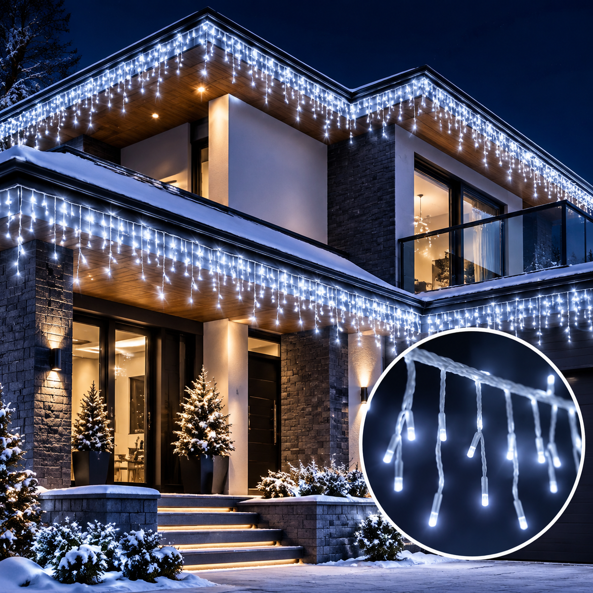 LED jégcsap fényfüzér 25 m – 500 LED, hideg fehér fény, toldható kivitel