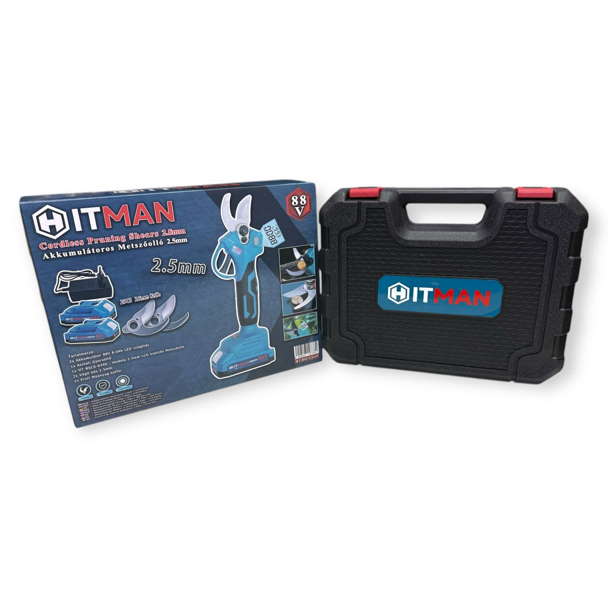 Hitman HT-BSCS-6449 Akkumulátoros Metszőolló 88V LCD Kijelzős 2-Akkús 2-Kés készlet