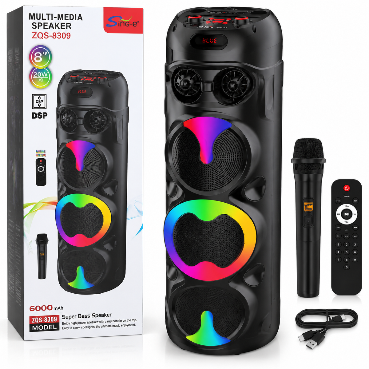 ZQS-8309 Bluetooth Party Hangszóró 20W, RGB fényekkel és mikrofonnal – HS078