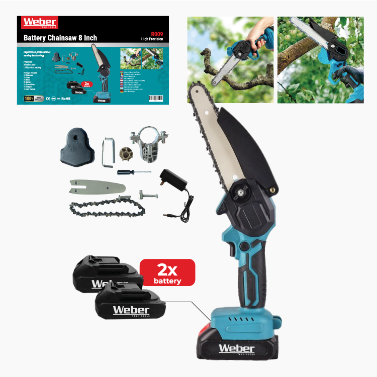 WEBER Akkumulátoros Mini Láncfűrész 8" 2 Akku R009
