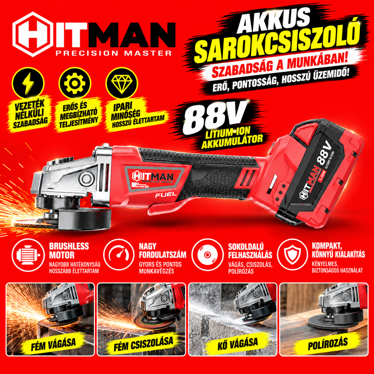 HITMAN HT-M18-6829XC 88V akkumulátoros 4 részes szerszámkészlet