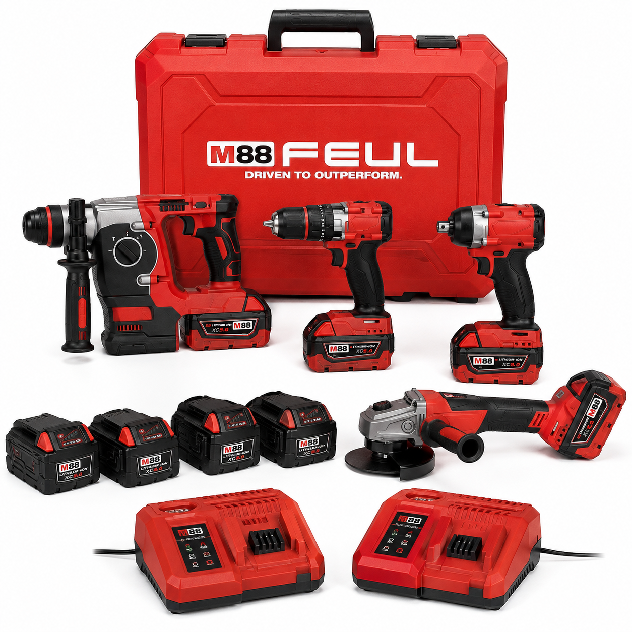 M88 FEUL SM-4440 4 gépes akkumulátoros szerszámkészlet – 4 akkuval és 2 töltővel