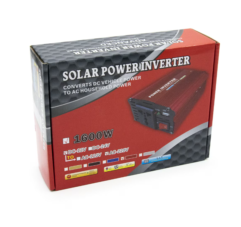 Feszültségátalakító inverter autóba és napelemes rendszerhez 12V–220V 1600W