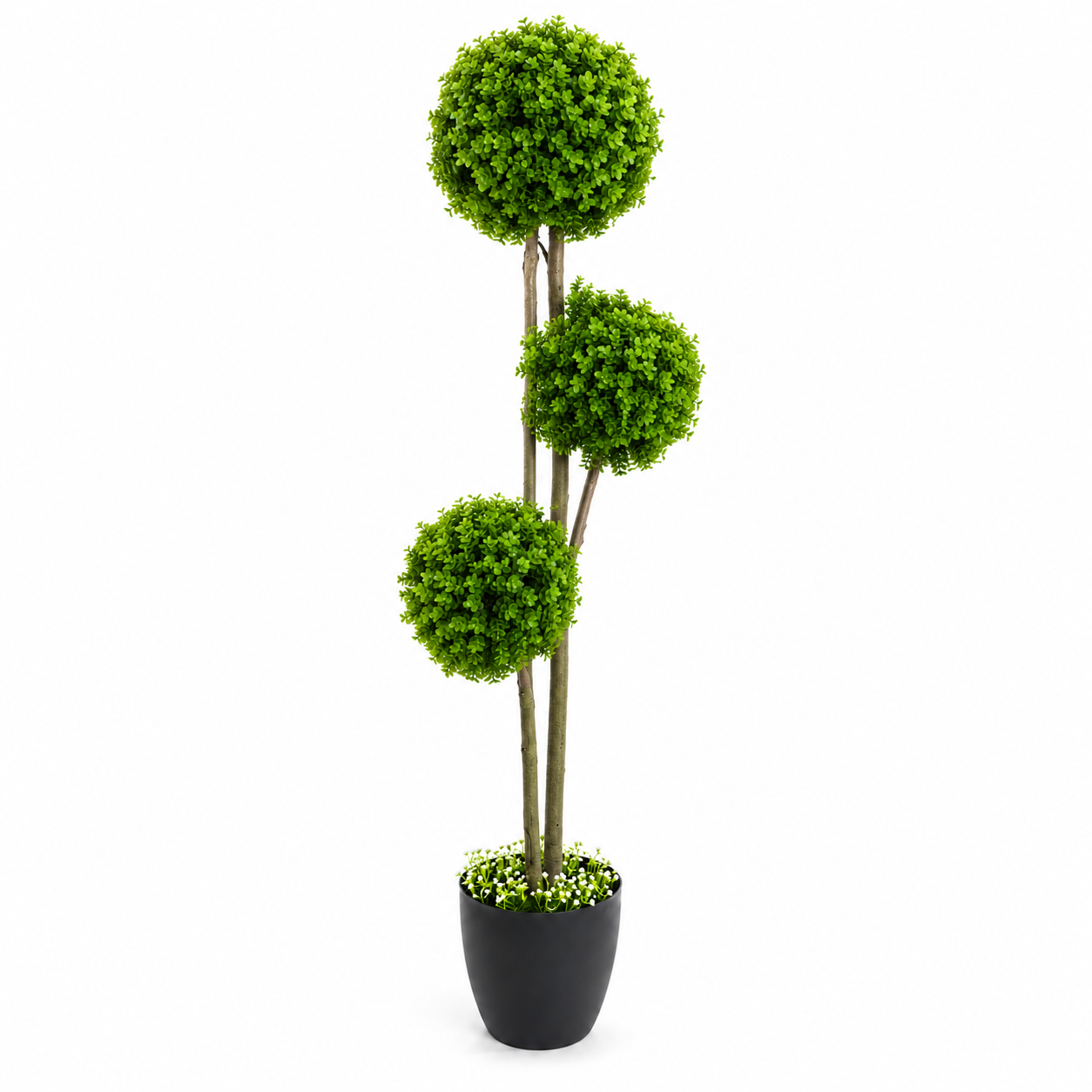 GreenSphere Trio háromgömbös bukszus hatású műnövény fekete kaspóban 170 cm