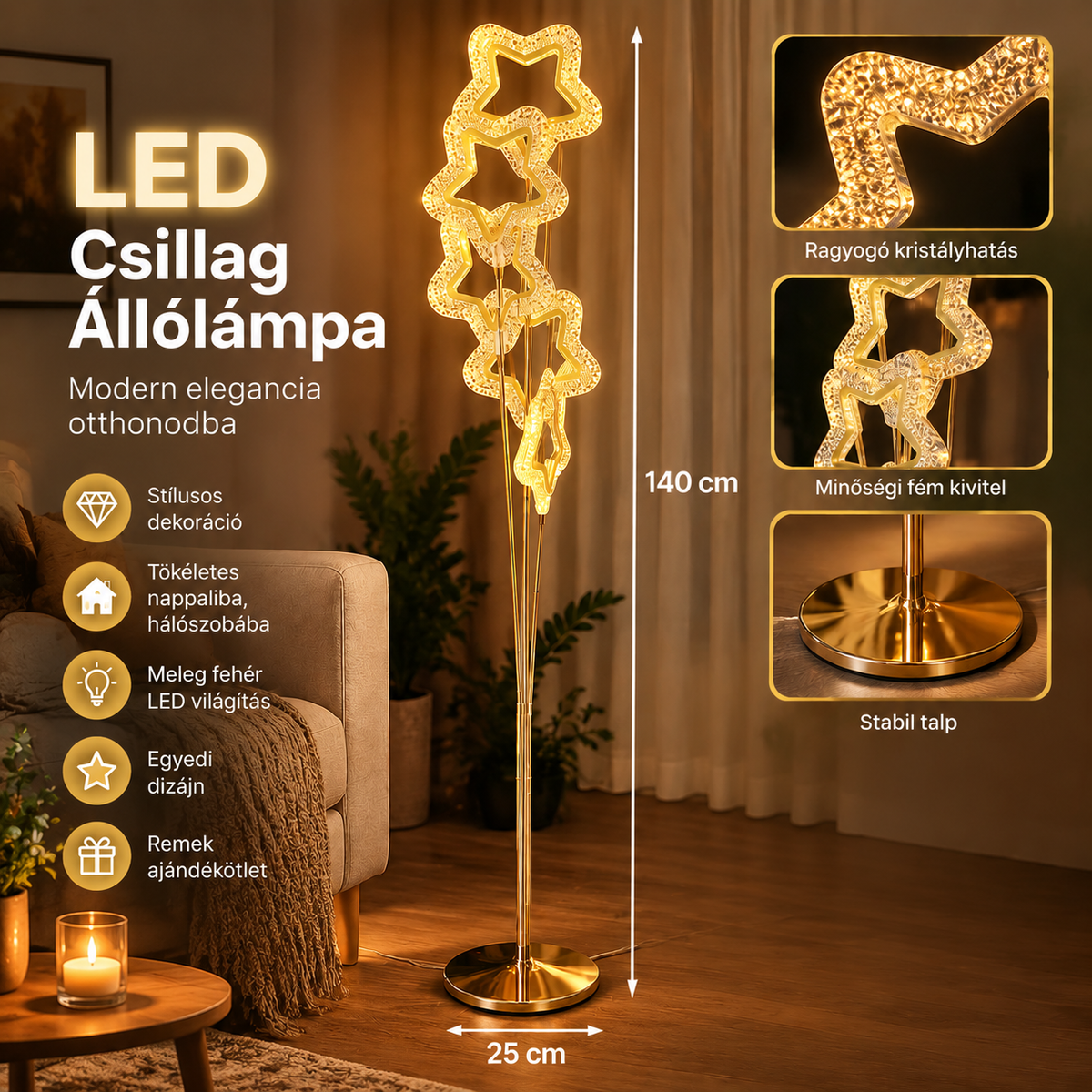 LED Csillag Állólámpa – Arany dekorációs fény modern otthonokba
