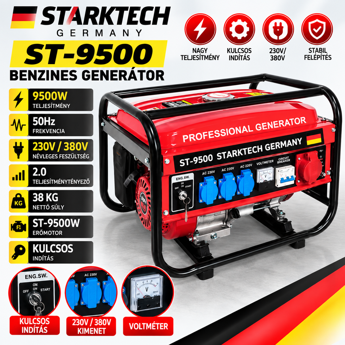 Starktech Germany Benzines Generátor – 9500W ST-9500