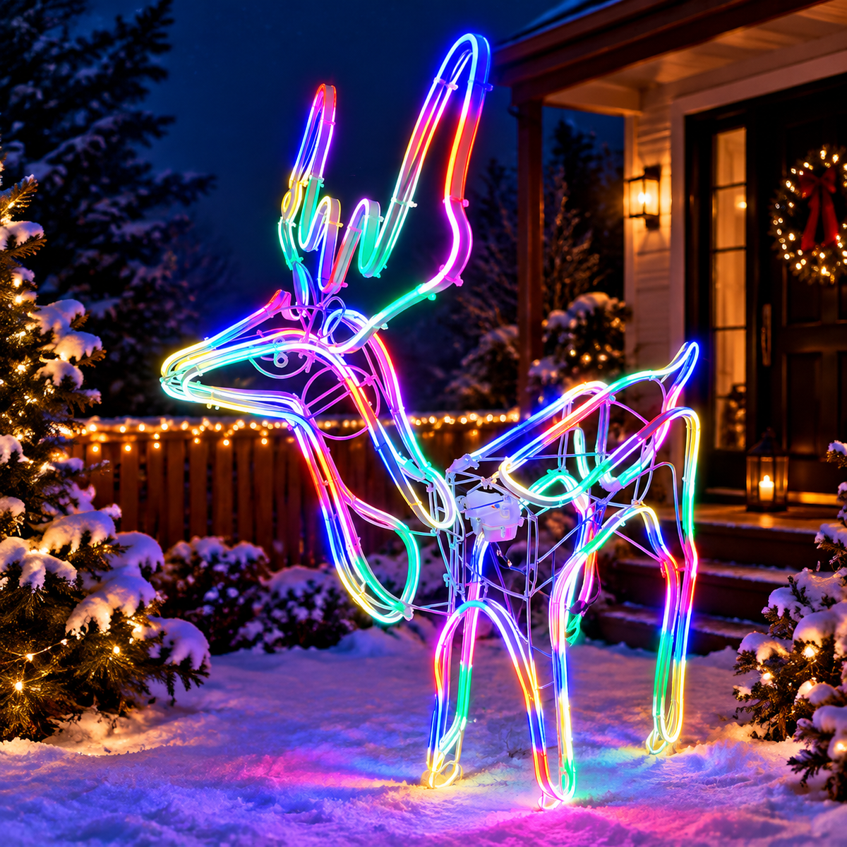 ÚJDONSÁG! XXL 125 cm Neon LED Rénszarvas –  Mozgatható Fejjel Multicolor