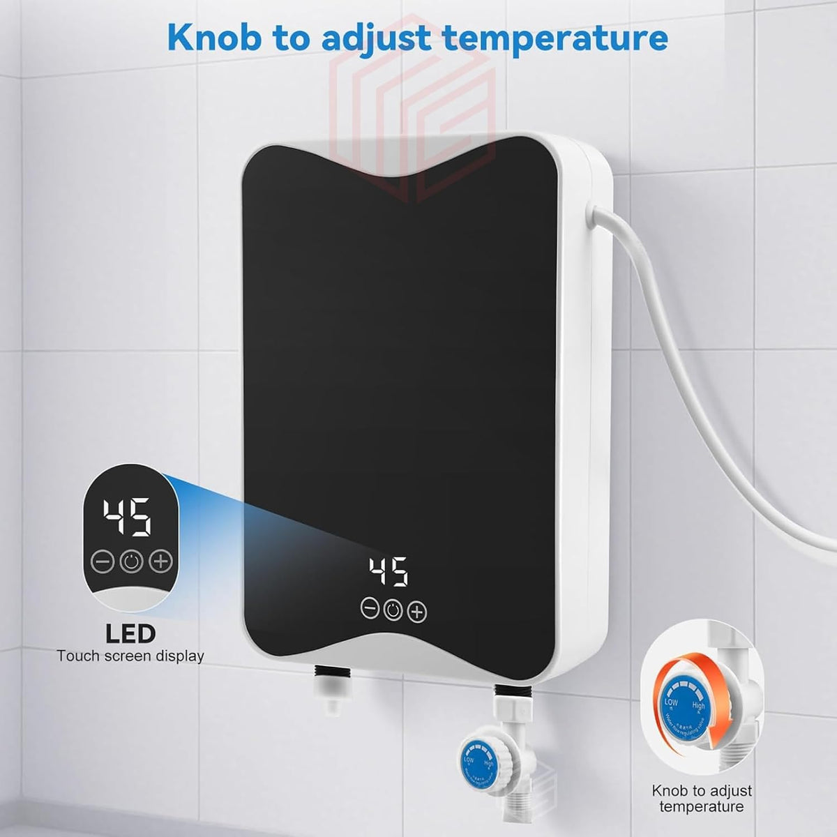 Worth Air RYK-002 5500W Átfolyós Villanybojler LCD Érintőpanellel és Zuhanyfejjel