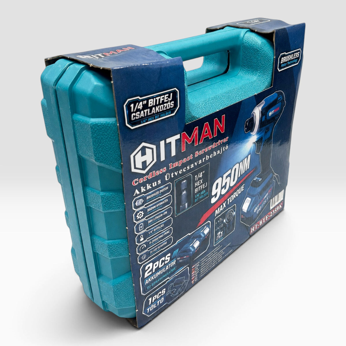 Hitman HT-BTF-2359K 88V akkus ütvecsavarbehajtó, 950 Nm, 2 akku, 15 db bitfej