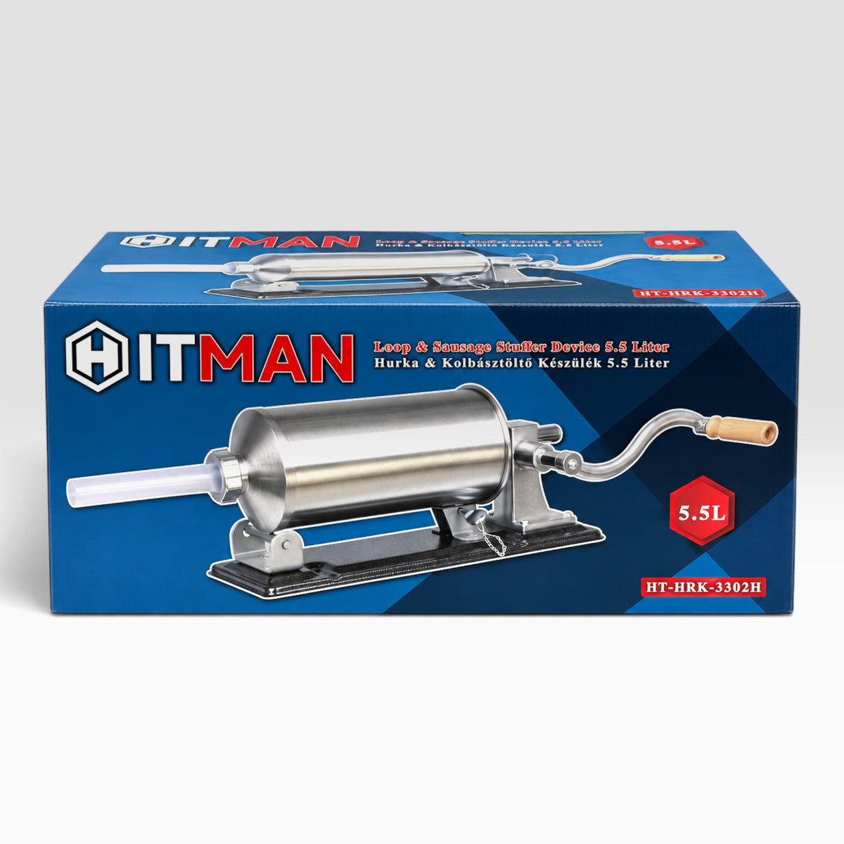 Hitman HT-HRK-3302H profi fekvő hurka- és kolbásztöltő 5,5L 4 tölcsér fémtalp