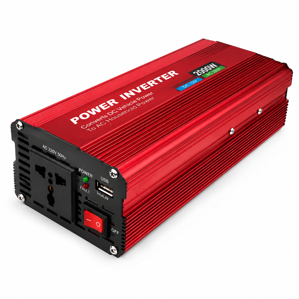 Feszültségátalakító inverter autóba és napelemes rendszerhez 12V–220V 2000W