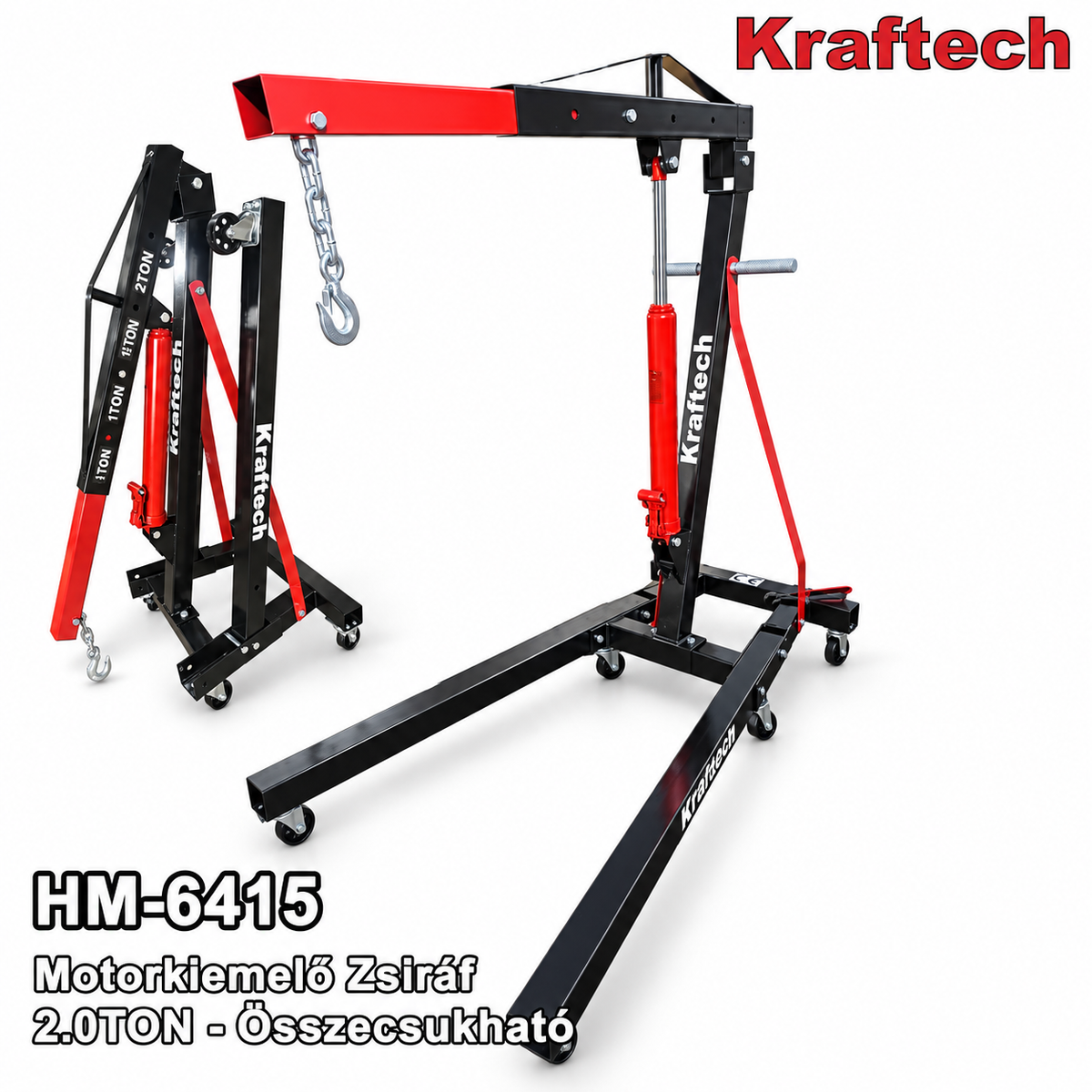 KrafTech HM-6415 Összecsukható Hidraulikus Motorkiemelő Zsiráf – 2 Tonna, 2,35 m