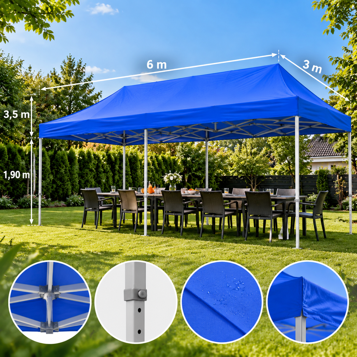 Easy Up Összecsukható kerti pavilon 3x6 m – kék