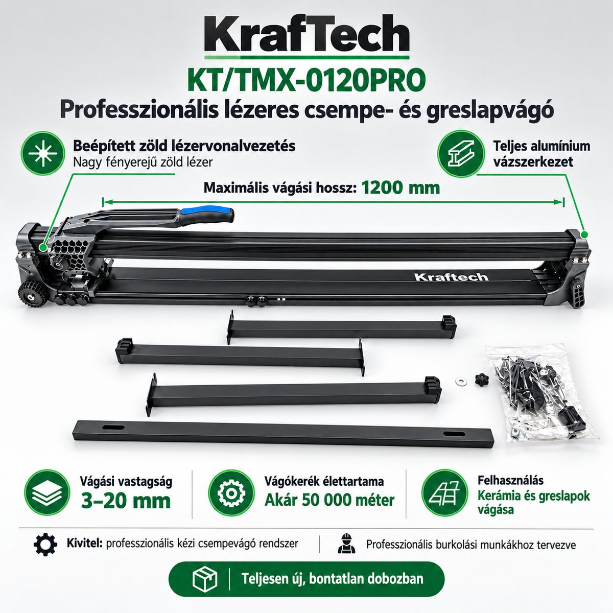 KRAFTECH KT/TMX-0120PRO lézeres csempe- és greslapvágó 1200 mm