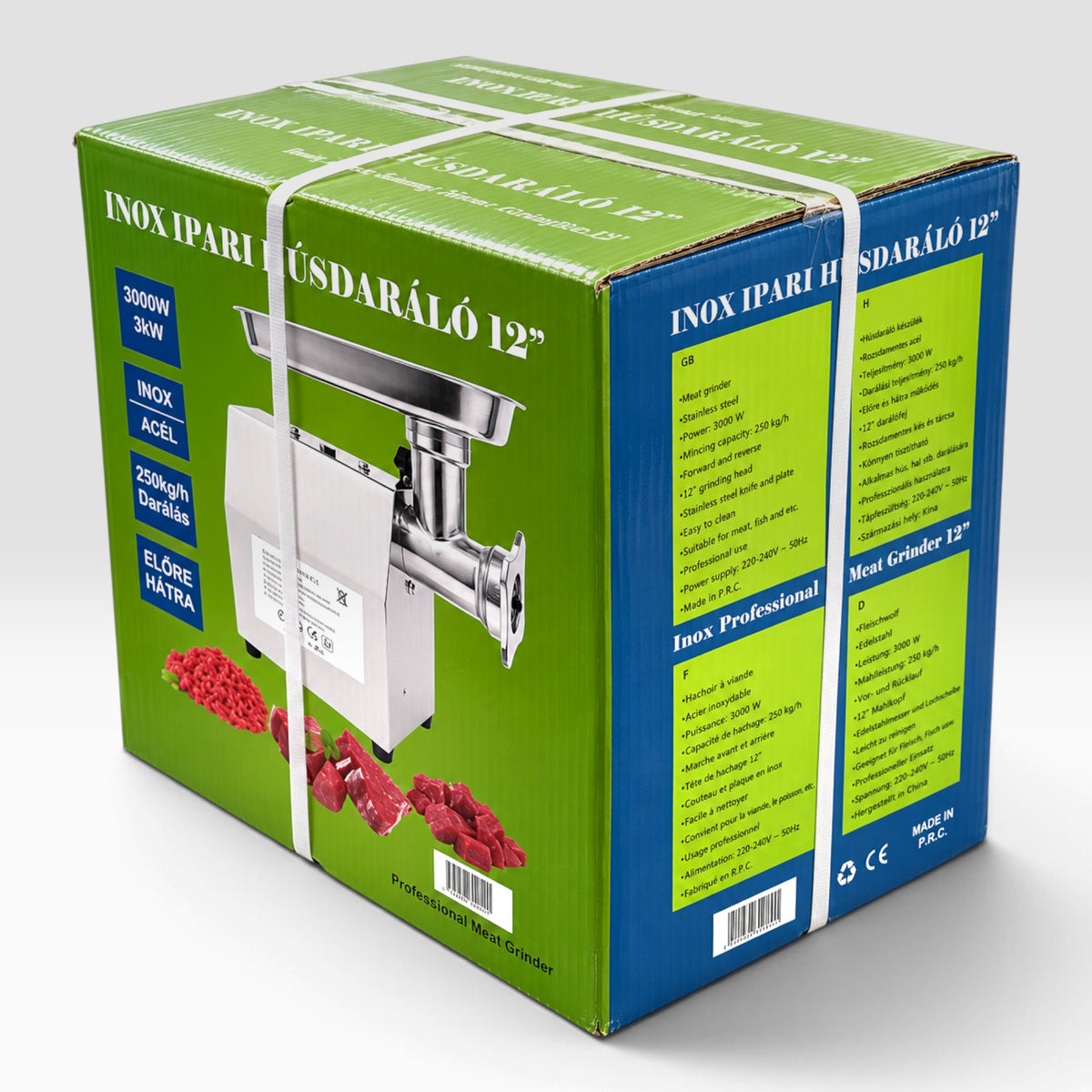 Hitman HM-6314 INOX 12 Ipari Húsdaráló – 3000 W, Réztekercses Motorral