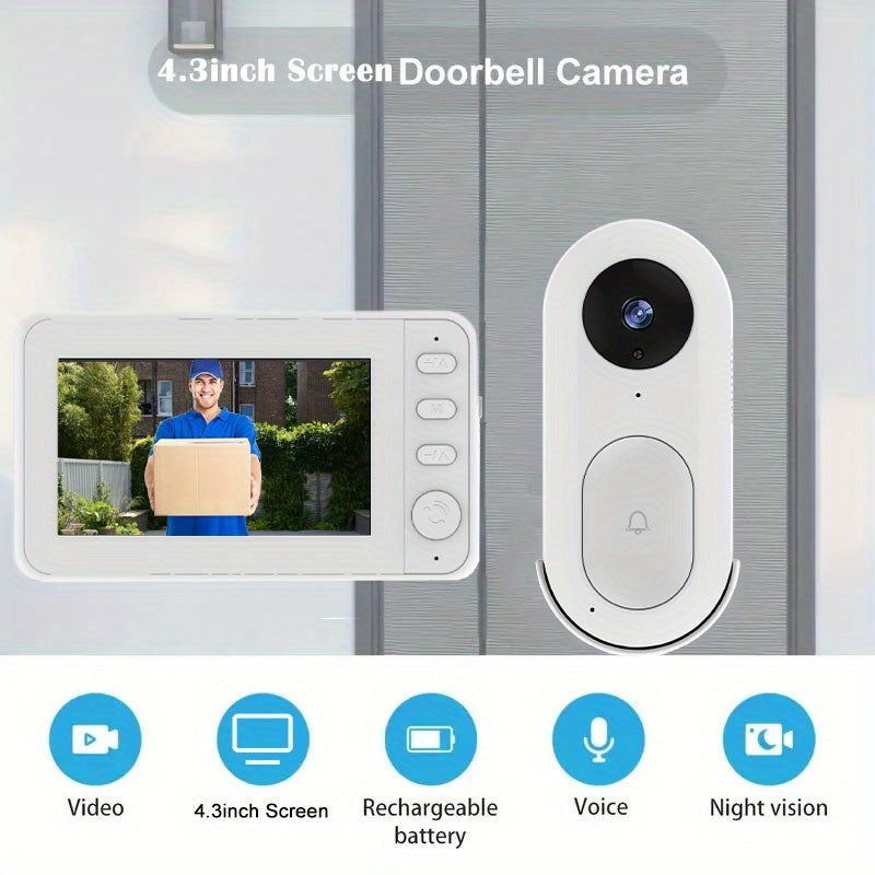 Smart Home 2,4 GHz vezeték nélküli videó kapucsengő 4,3" színes monitorral – kétirányú hang, fotó- és videórögzítés