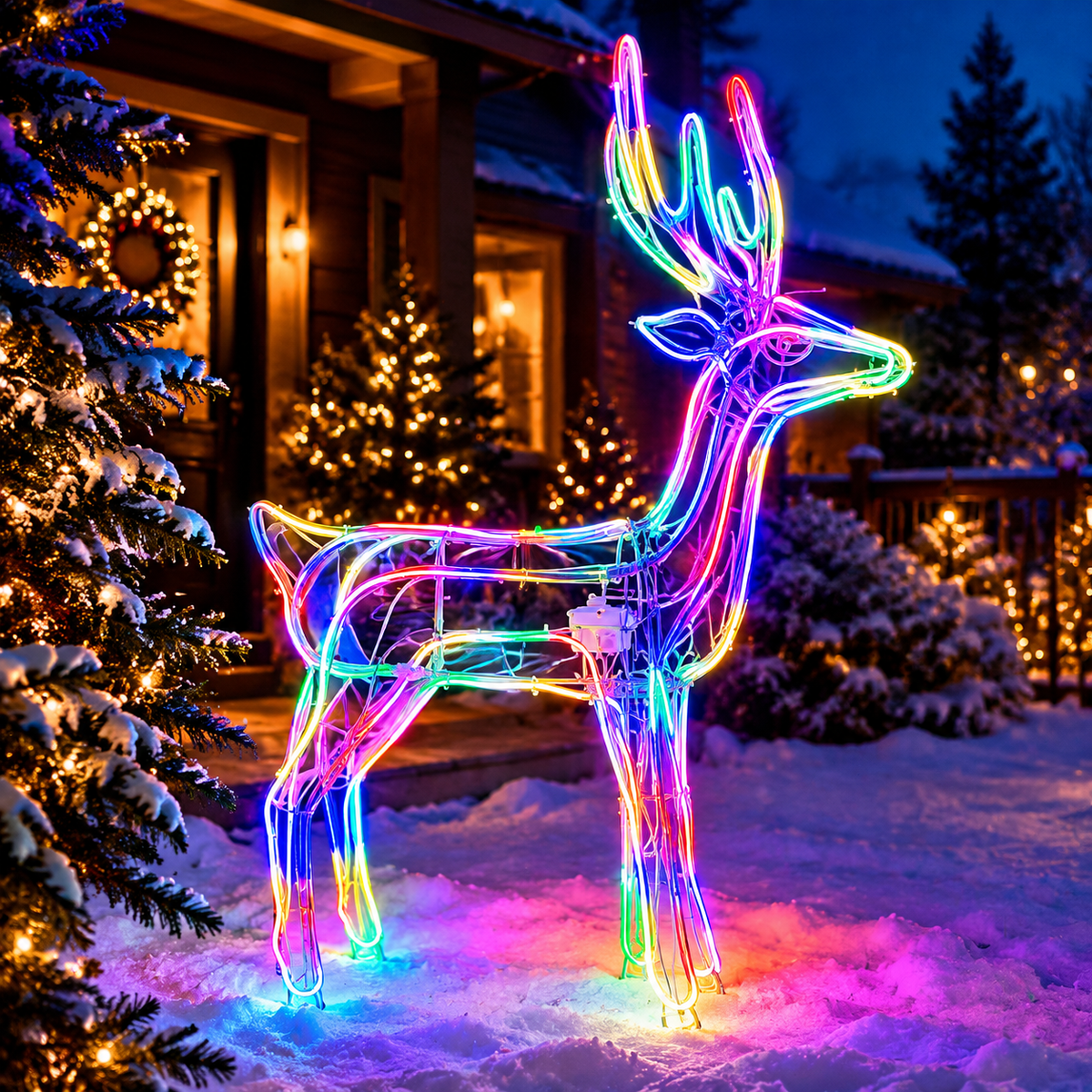 ÚJDONSÁG! XXL 125 cm Neon LED Rénszarvas –  Mozgatható Fejjel Multicolor