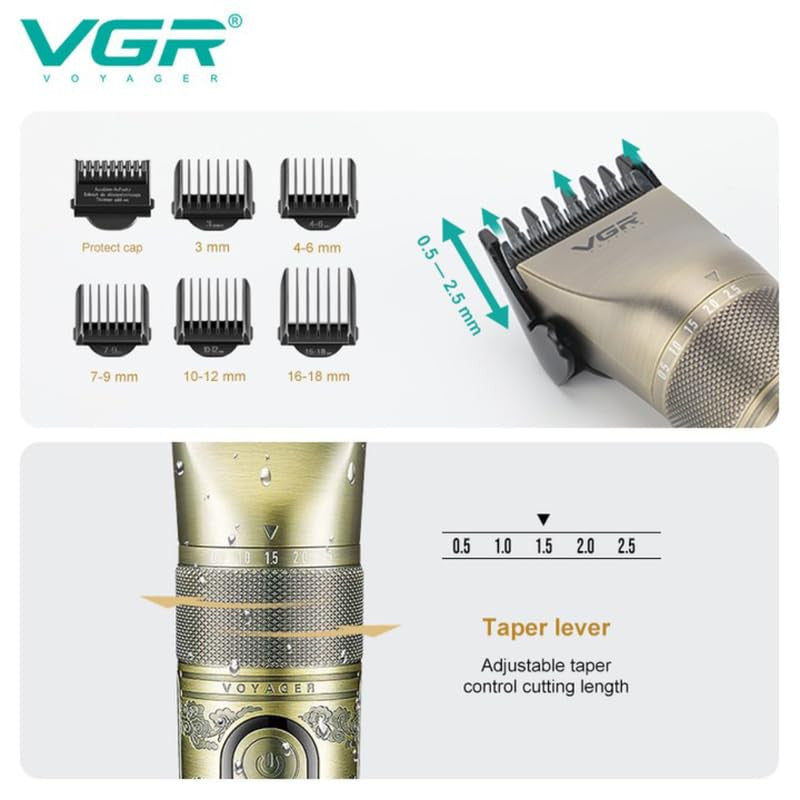 VGR V-659 Professzionális Hajvágó – Kerámia és porfém ötvözetű pengével, Zoom Wheel állítás, IPX7 vízálló, 6500–7500 RPM, 300 perc üzemidő