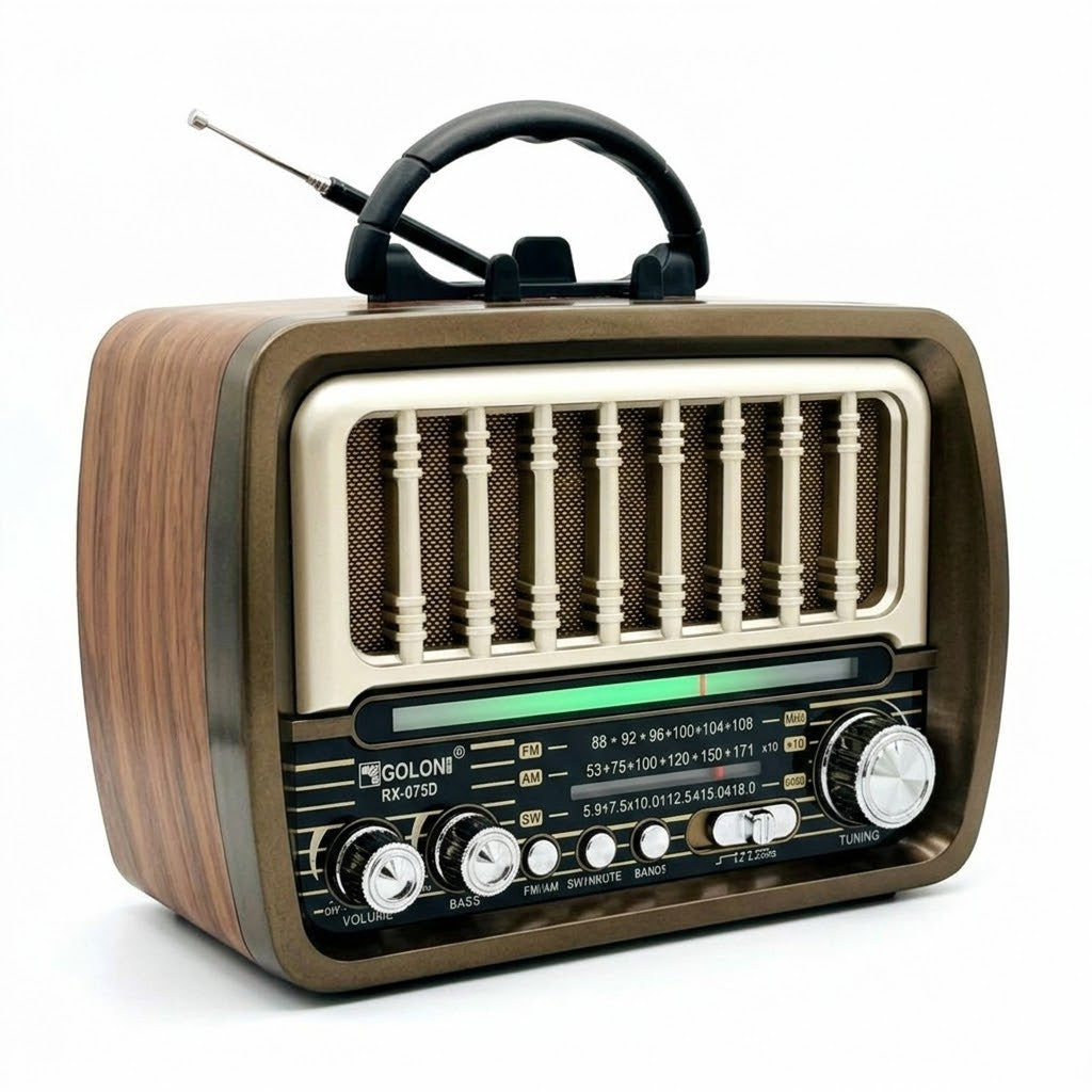Golon RX-075D Retro USB rádió – napelemes újratölthető, fa hatású kivitelben