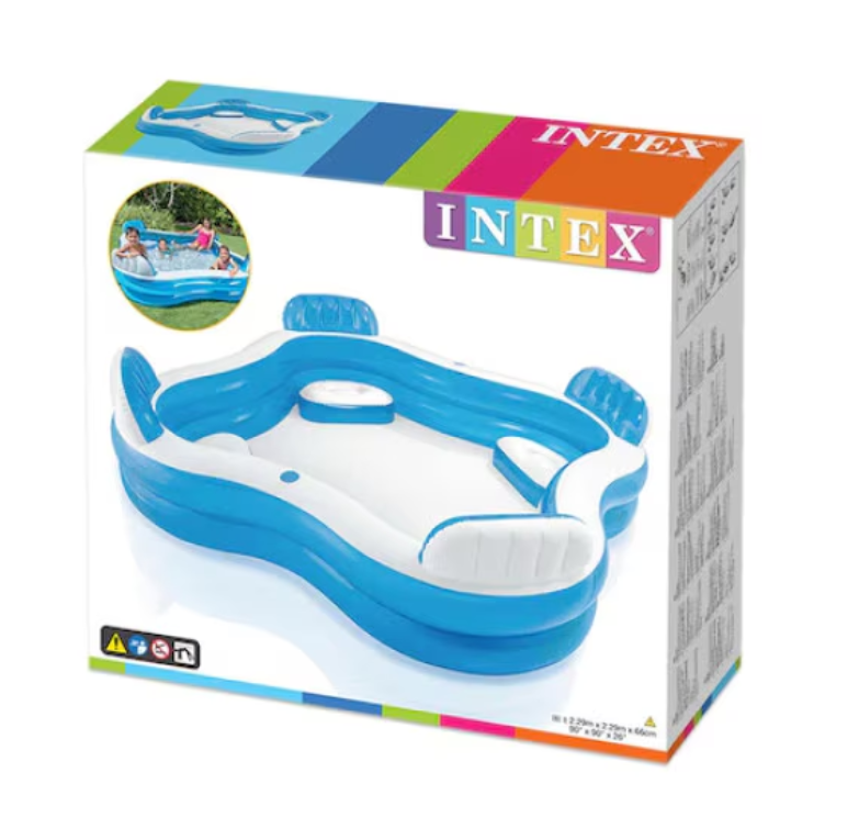 Intex Swim Center felfújható medence 4 ülőhellyel háttámlával, maximális űrtartalom 990 l, Family Lounge, 229 x 229 x 66 cm