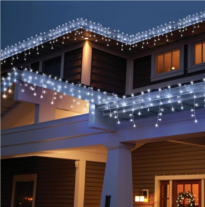 LED jégcsap fényfüzér 25 m – 500 LED, hideg fehér fény, toldható kivitel