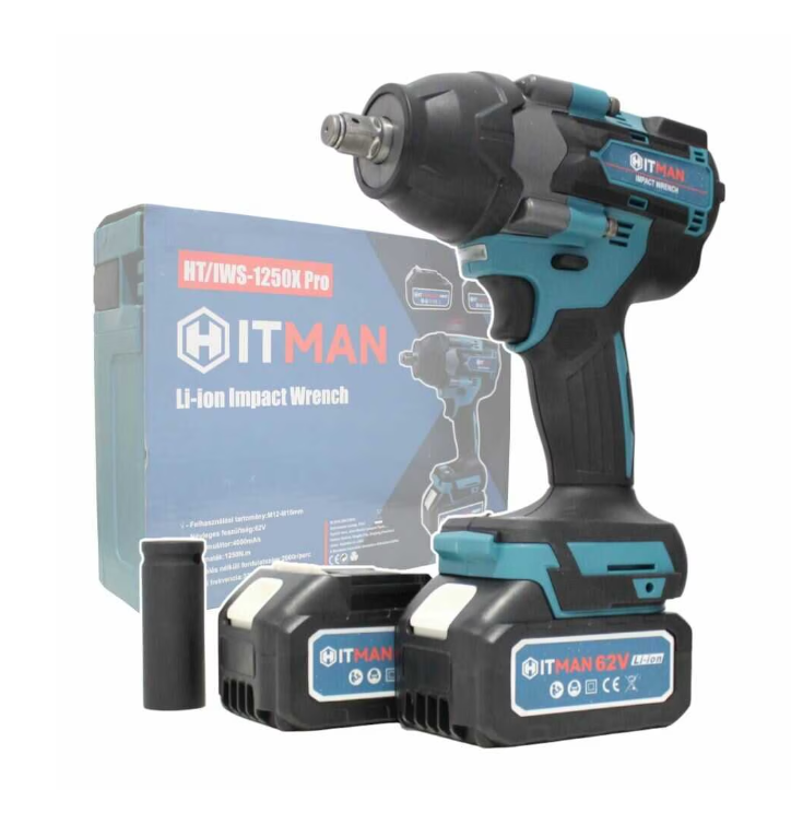 HITMAN HT-IWS-1250X.Pro Akkumulátoros Ütvecsavarozó Kerékkulcs 1250 Nm – 62V 2 Akkumulátorral