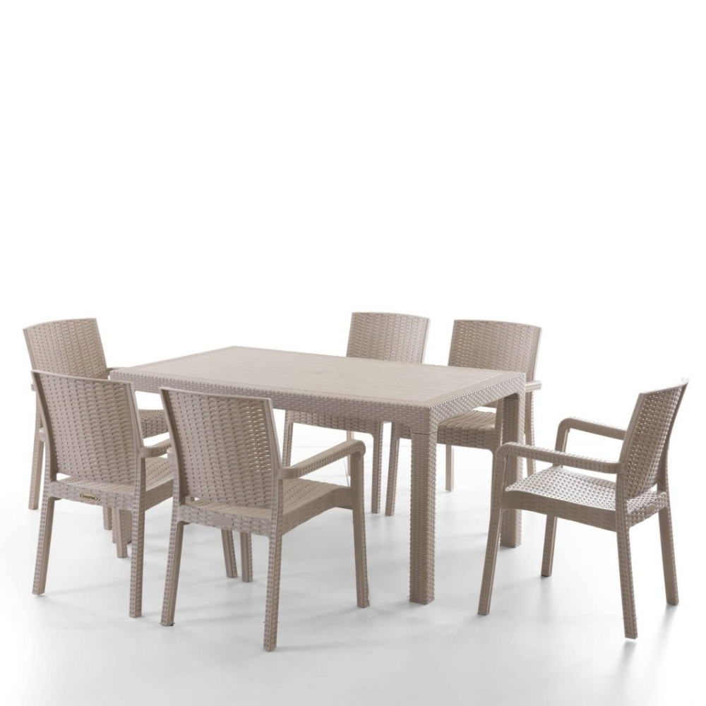 Royal Cappuccino King Set™ 7 Részes Rattan Kerti Garnitúra – 6 King Székkel
