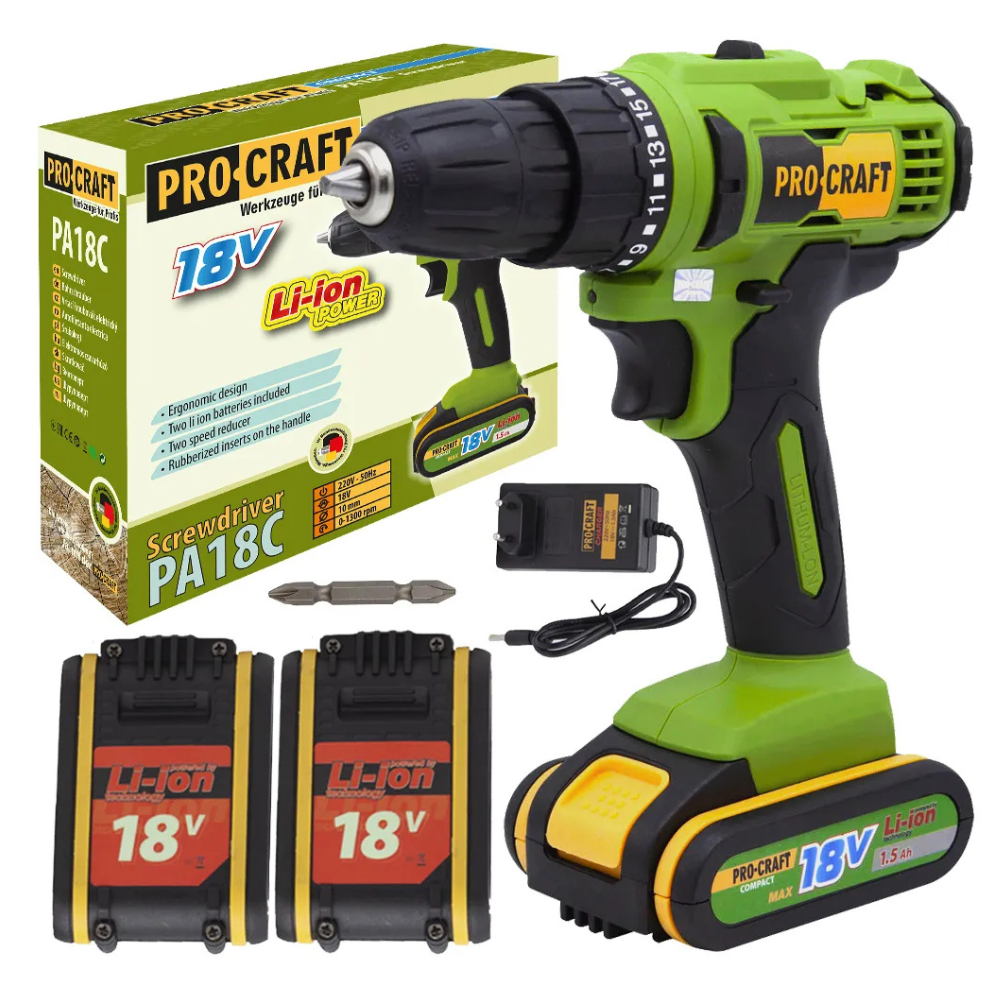 Procraft Akkumulátoros Fúrócsavarozó 18V 2 Akkumulátorral PA18C