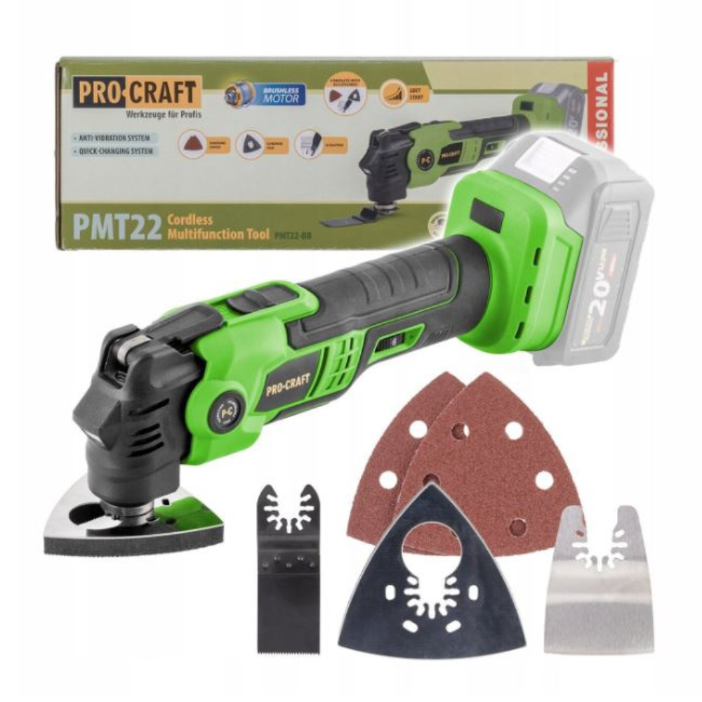 Procraft Akkumulátoros Multifunkciós Szerszám 20V Teljes Készlet Akku és Töltő Nélkül PMT22
