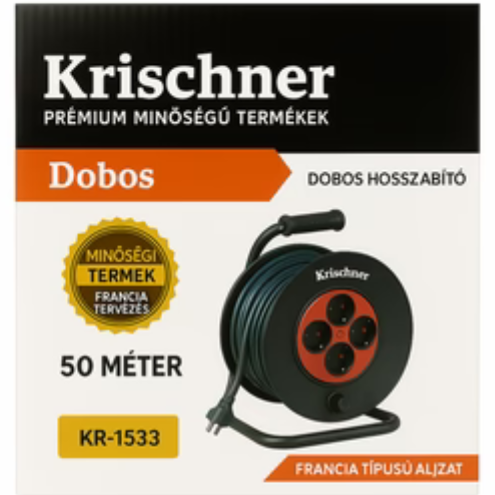Krischner KR-1533 Dobos Hosszabbító 50m 4 Aljzatos