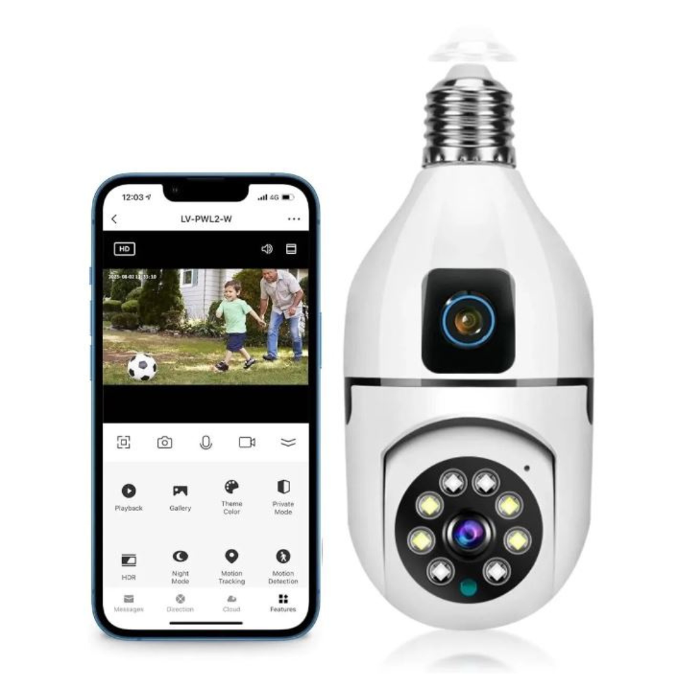 Dupla Kamerás 360° WiFi Biztonsági Kamera E27 Foglalattal – V360 Pro