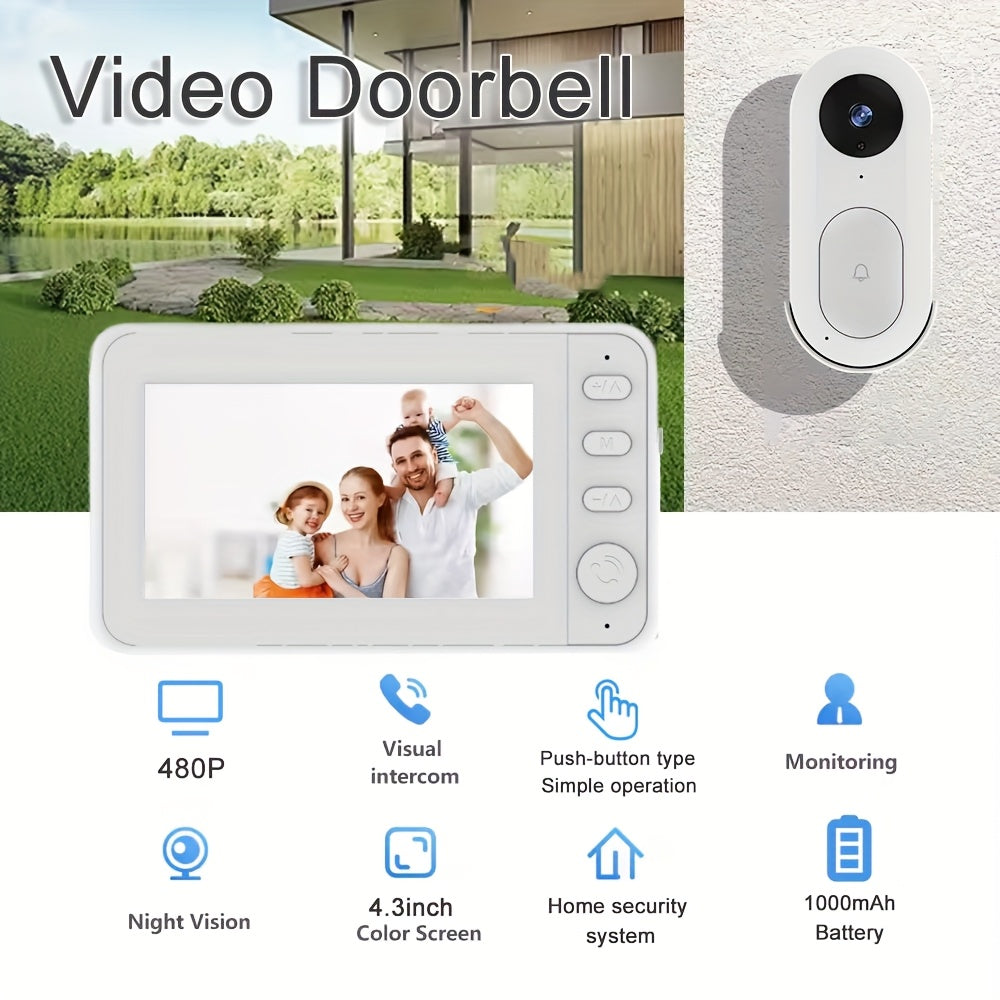 Smart Home 2,4 GHz vezeték nélküli videó kapucsengő 4,3" színes monitorral – kétirányú hang, fotó- és videórögzítés