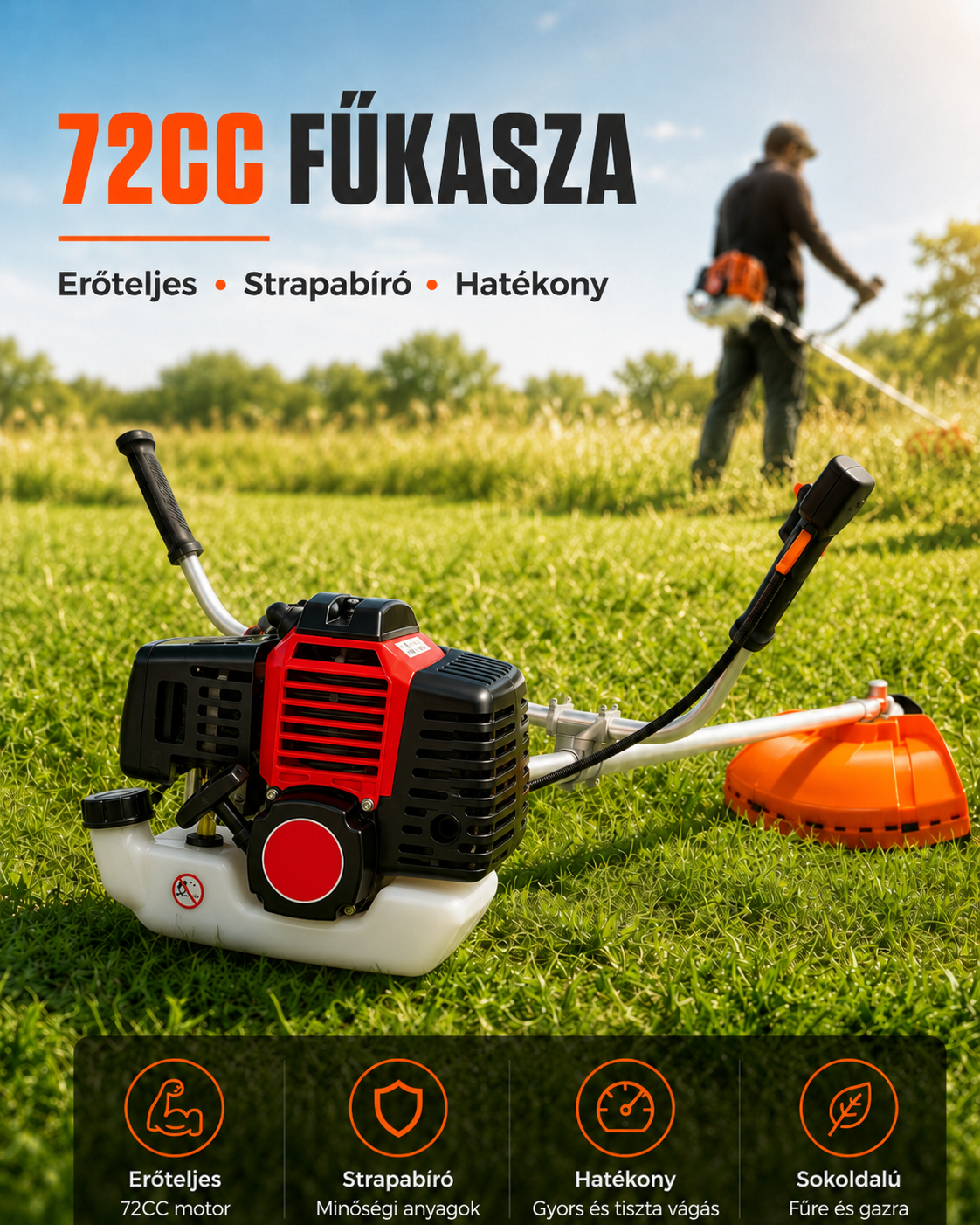 Benzines Fűkasza és Bozótvágó 72,7 cm³, 2 Ütemű Motorral – Piros DT7200