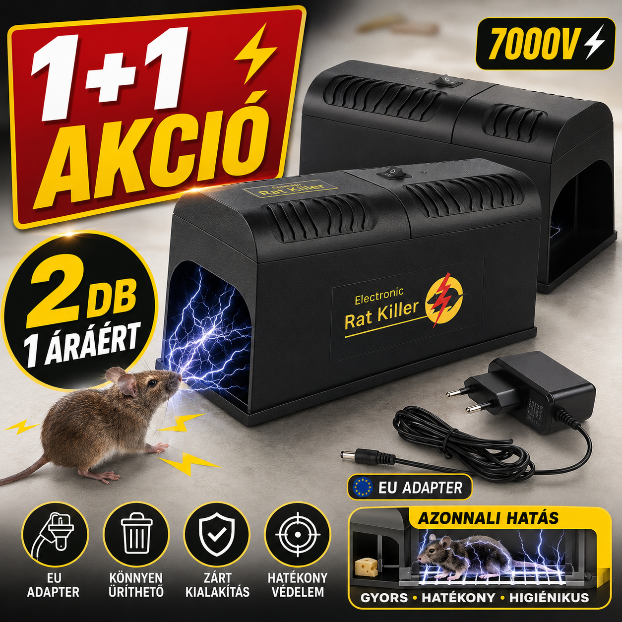 1+1 Elektromos egér rovar és patkányirtó