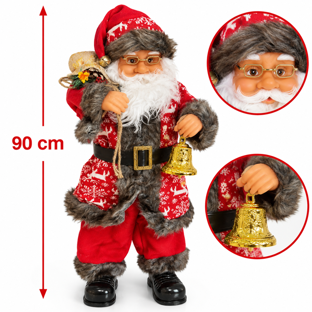 Karácsonyi Mikulás Figura – 90 cm-es Ünnepi Dekoráció, Klasszikus Télapó Dísz