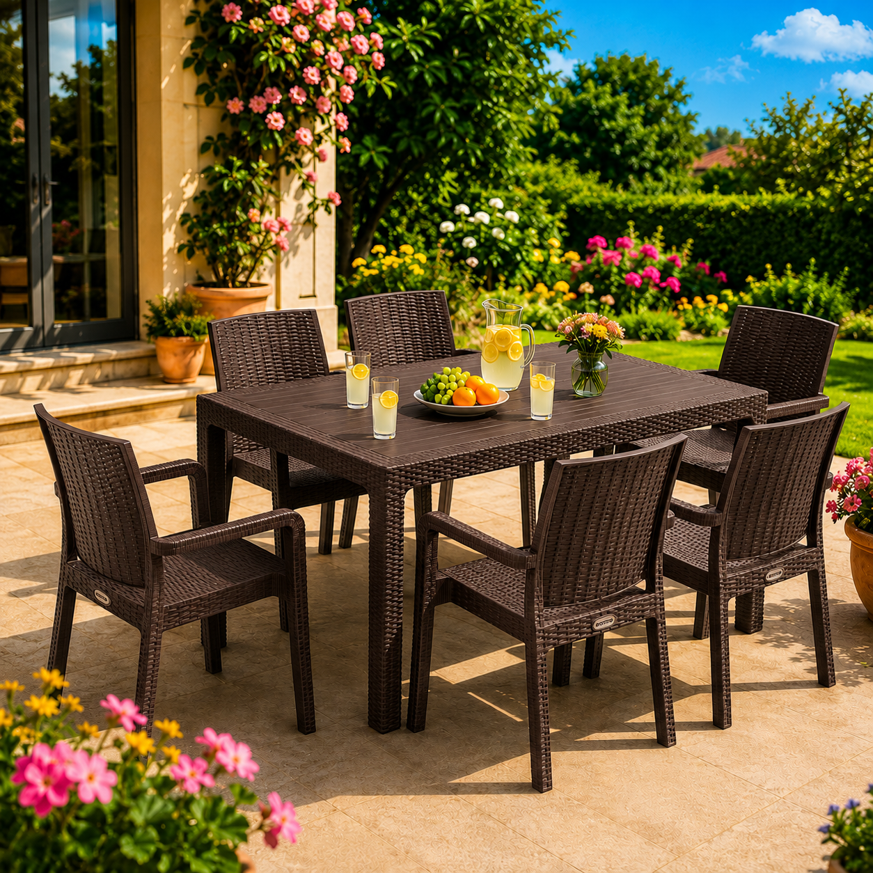 Royal Walnut King Set™ 7 Részes Rattan Kerti Garnitúra – 6 King Székkel