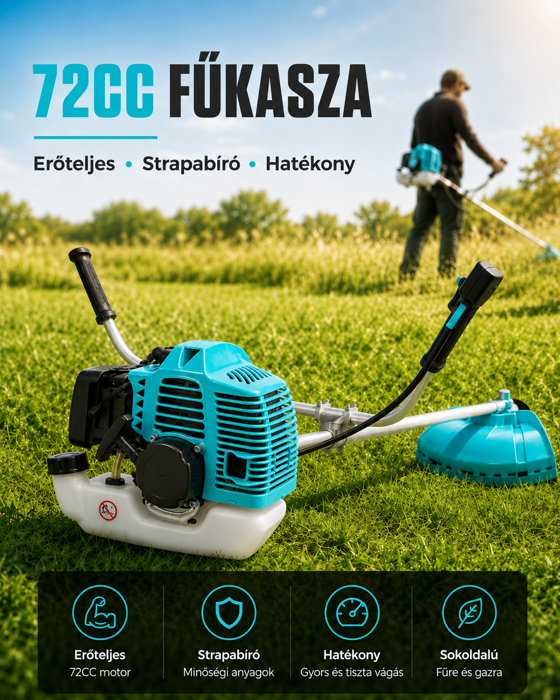Benzines Fűkasza és Bozótvágó 72,7 cm³, 2 Ütemű Motorral – Kék DT7200