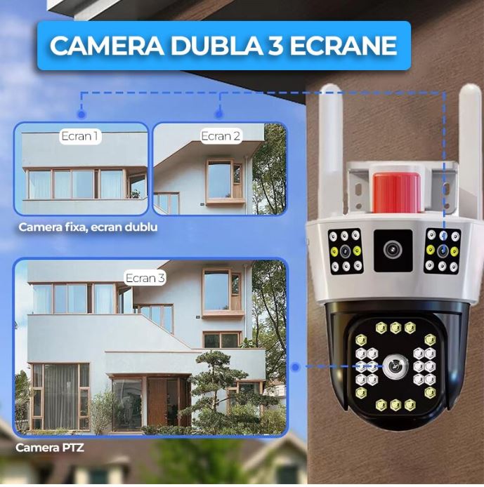 Háromkamerás WiFi Smart Kamera V360 Pro – 360° PTZ, 4G/WiFi, AI Emberérzékelés