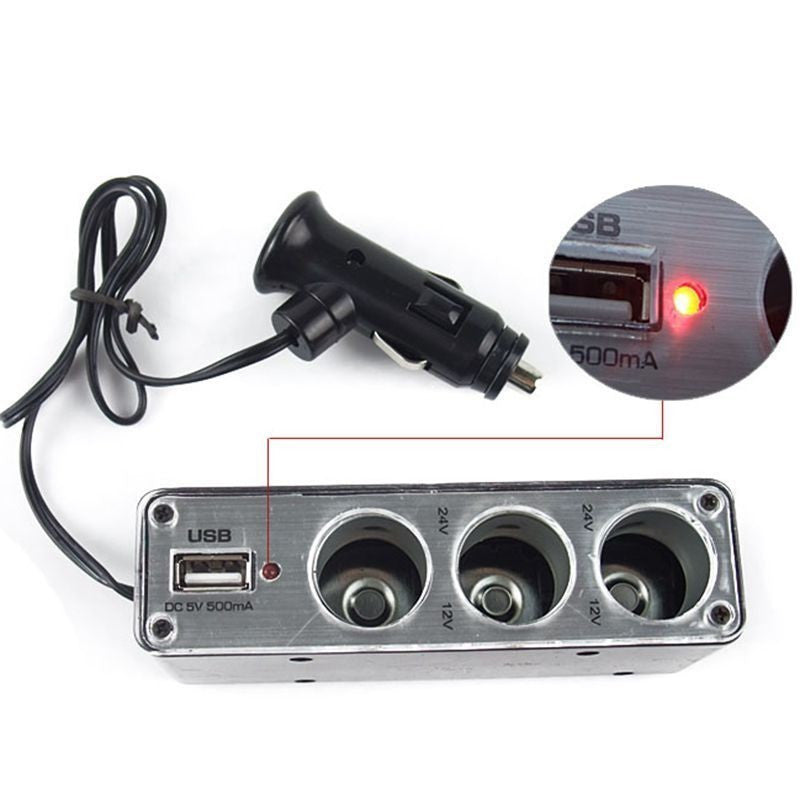 Autós szivargyujtó elosztó + USB Holm0037