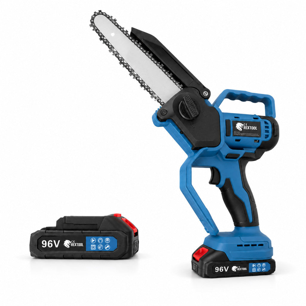 Rextool Prémium automata olajozású láncfűrész, töltés kijelzővel, 2×96V akkumulátorral