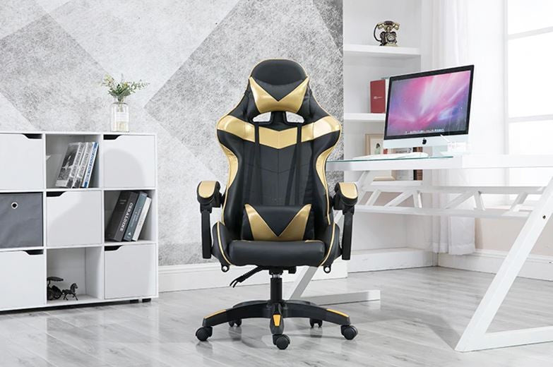 RACING PRO X Gamer szék lábtartóval, arany-fekete Ingyenes szállításal-Sokat vagy fent a neten? Vége az elgémberedett ízületeknek.