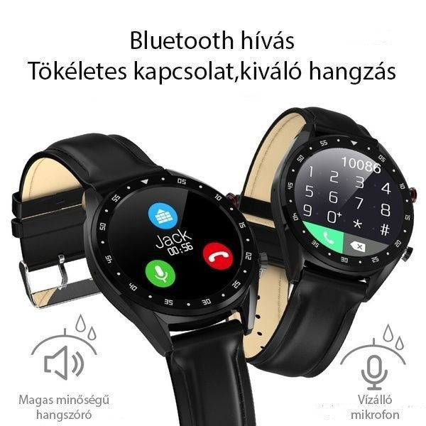 L7 Fekete Bőrszíjas exclusive okosóra - Randi,munka,sport..használd az élet bármely területén.