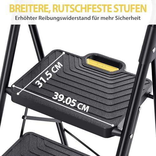 KINGRACK 5 fokos összecsukható létra, fekete, rögzített szerszámtartóval és oldalsó kapaszkodókkal - 360 kg max teherbírás