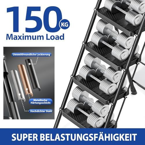 KINGRACK 4 fokos összecsukható létra, fekete, biztonsági retesszel