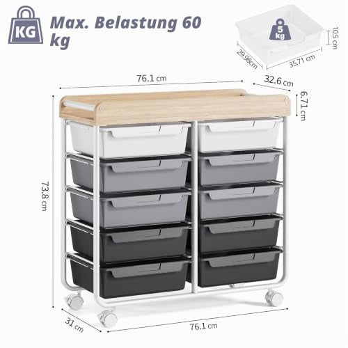 KINGRACK gurulós tárolókocsi 10 fiókkal, szürke